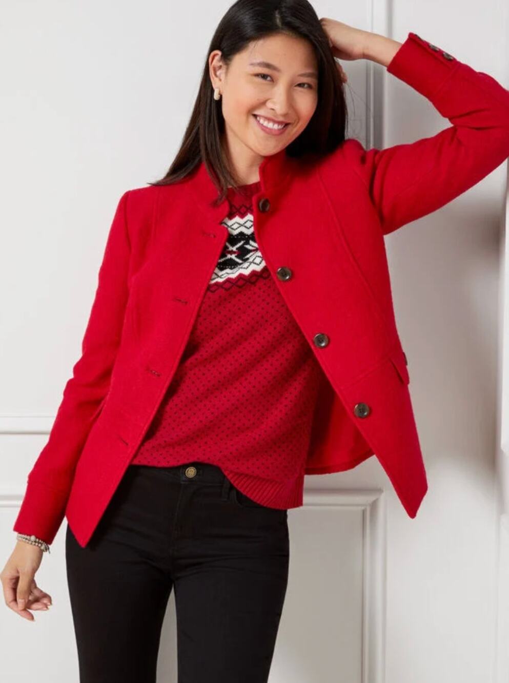 Talbots Red Wool Jacket 18WP Petite Plus Classic Button Front Career Coat
